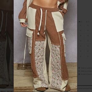 Boho Patchwork Wide-Leg Pants in Brown and Cream